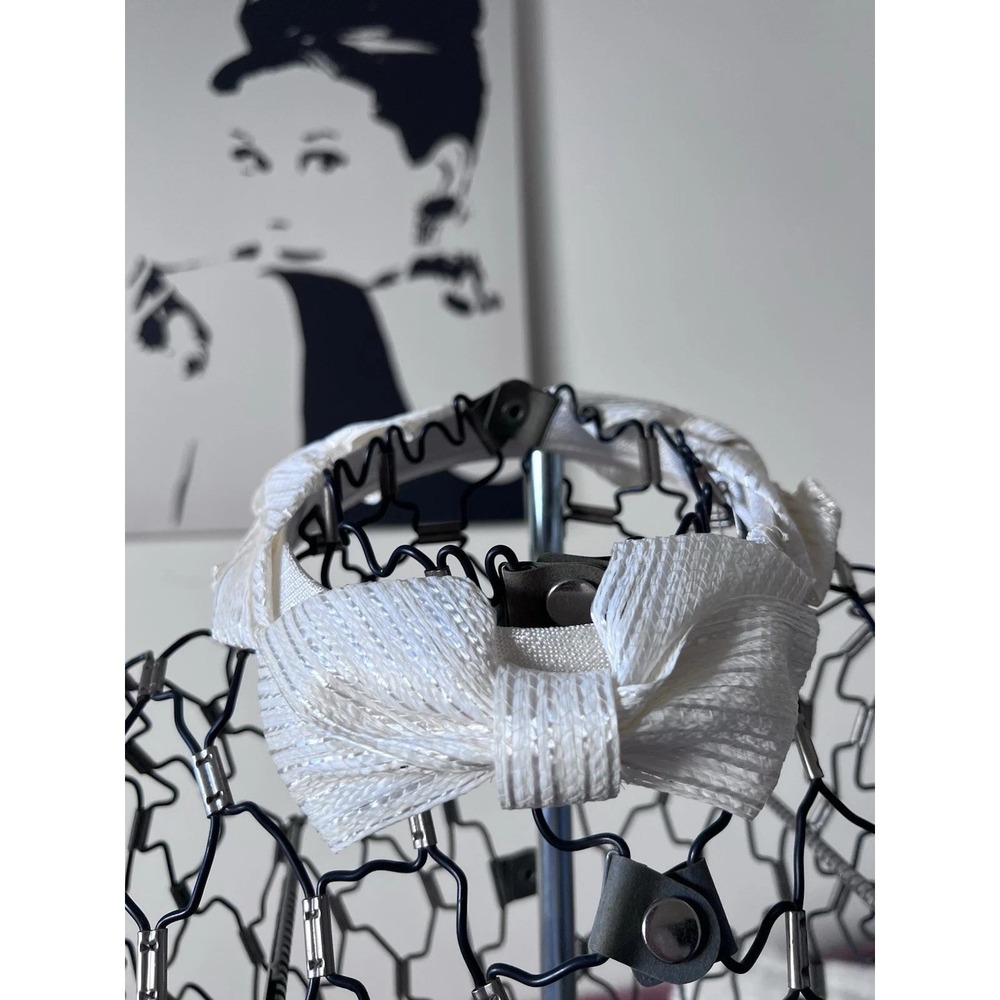 White Textured Bow Headband Vintage Style Woven Bridal Hair Accessory